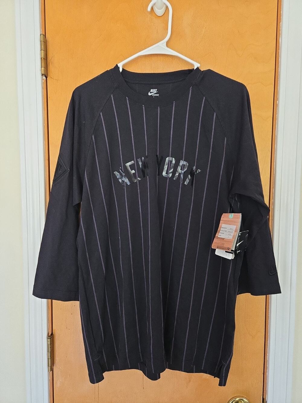 Nike Men's MLB Baseball Jersey Blue Pinstriped Slim Fit L New!